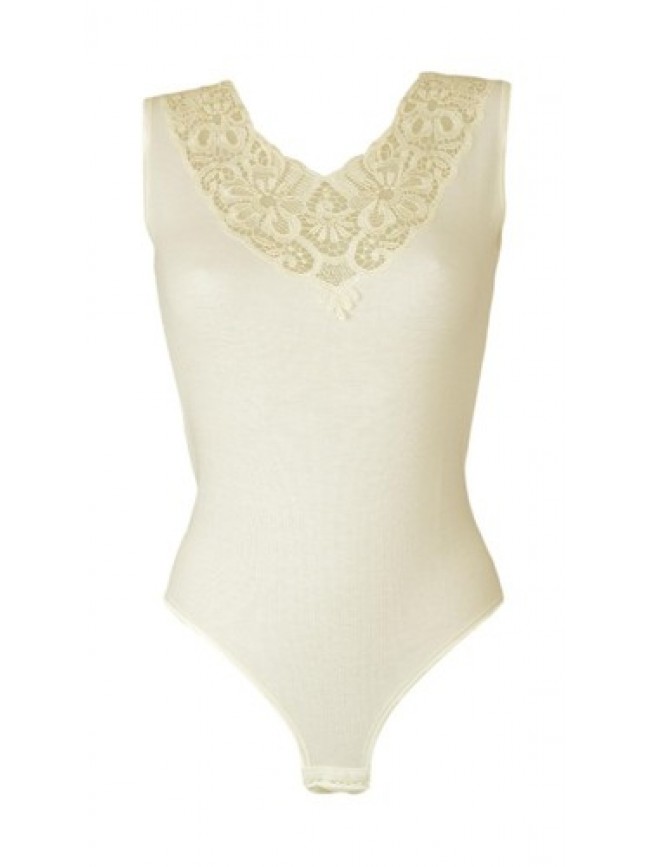 Body donna TOGETHER MAPOM spalla larga in pizzo fuori lana all interno cotone ar