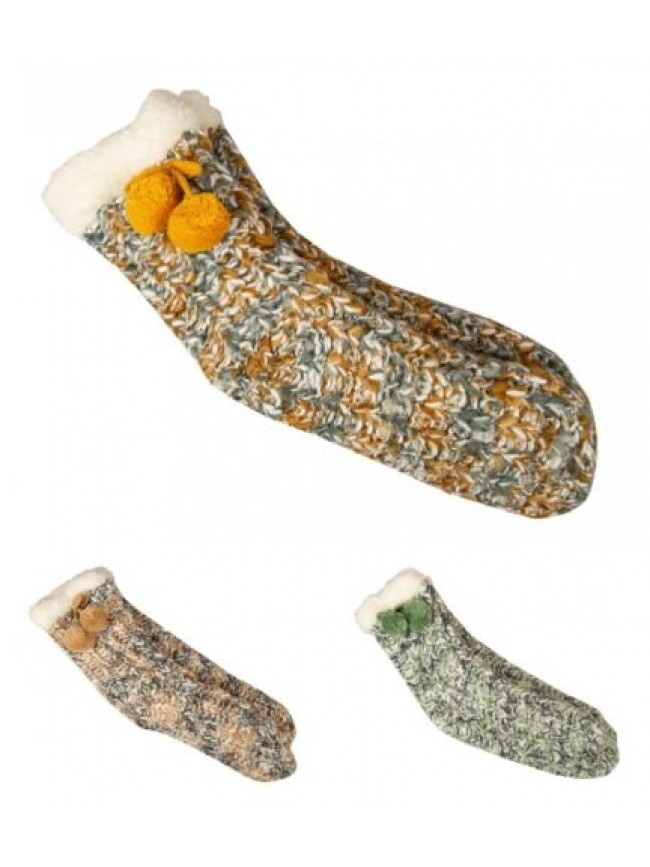 Calza donna CIOCCA basso antiscivolo imbottito all interno con pellicciotto bian