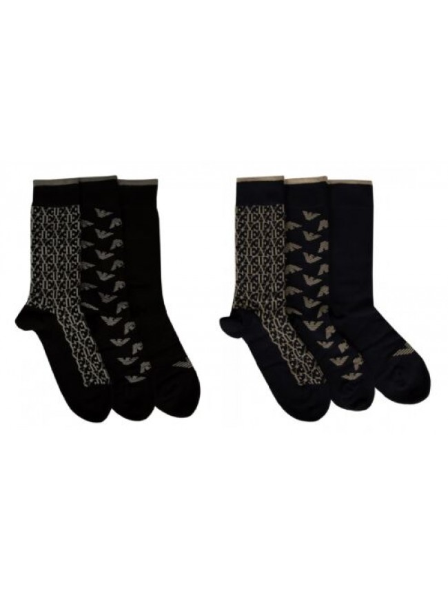 Calze uomo EMPORIO ARMANI 3 paia di calze corte basse cotone con scatola tripack