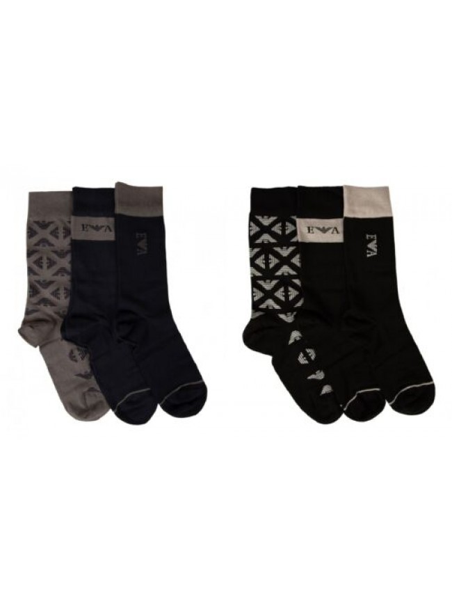 Calze uomo EMPORIO ARMANI 3 paia di calze corte basse cotone con scatola tripack