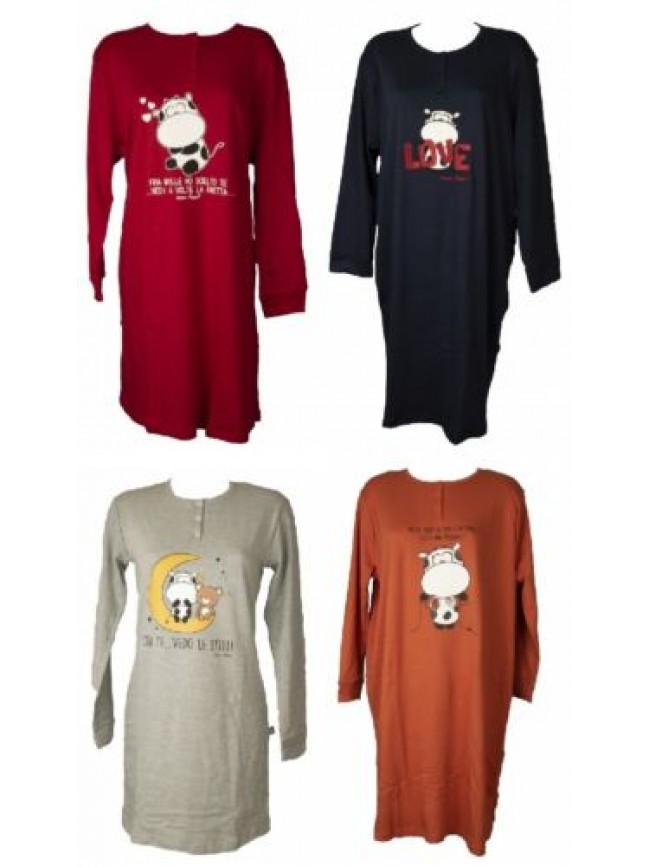 Camicia da notte donna CRAZY FARM over taglie forti cotone interlock invernale c