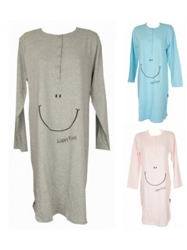 Camicia da notte donna cotone manica lunga scollo serafino HAPPY PEOPLE articolo