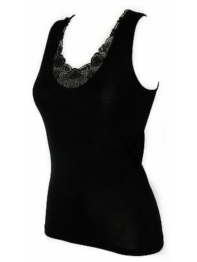Camiciola canotta lana e seta donna RAGNO 071462 taglia 5/L c. 020 NERO BLACK