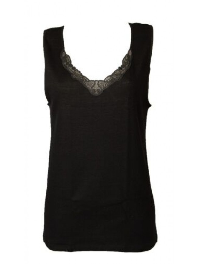 Camiciola donna MANUFAT spalla larga misto lana con pizzo macramè articolo 241SL