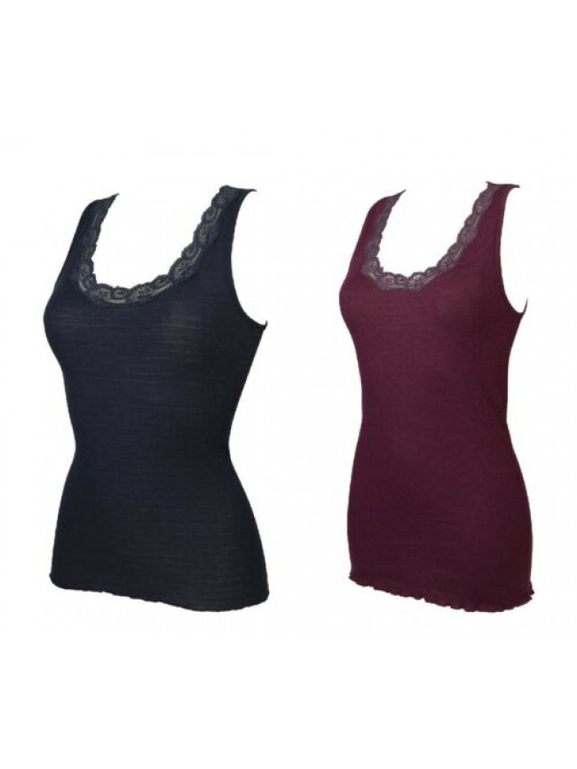 Camiciola donna RAGNO spalla larga  a costina con pizzo lana seta articolo 70183