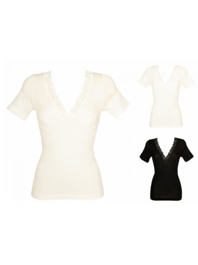 Camiciola donna VAJOLET by selina mezza manica misto lana forma seno con pizzo a