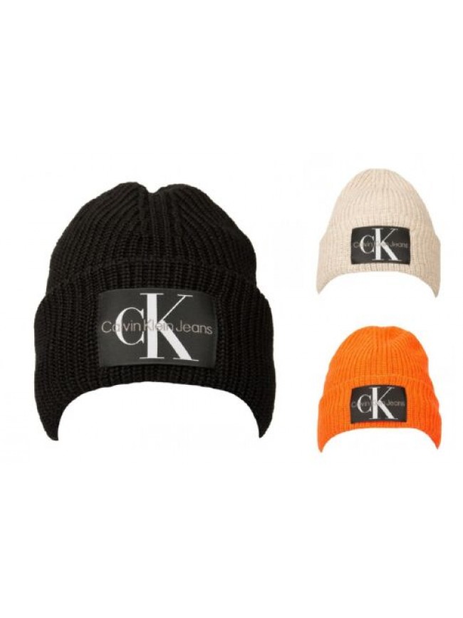 Cappello cuffia CK CALVIN KLEIN JEANS  berretto con risvolto foderato misto lana