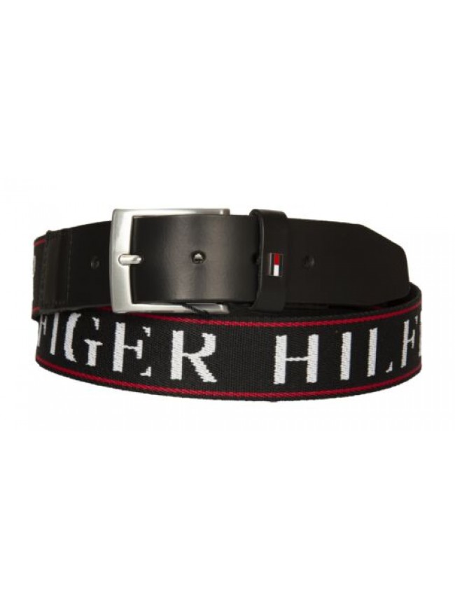 Cintura uomo TH TOMMY HILFIGER tessuto e pelle logato alta cm 3,5 articolo XM0XM
