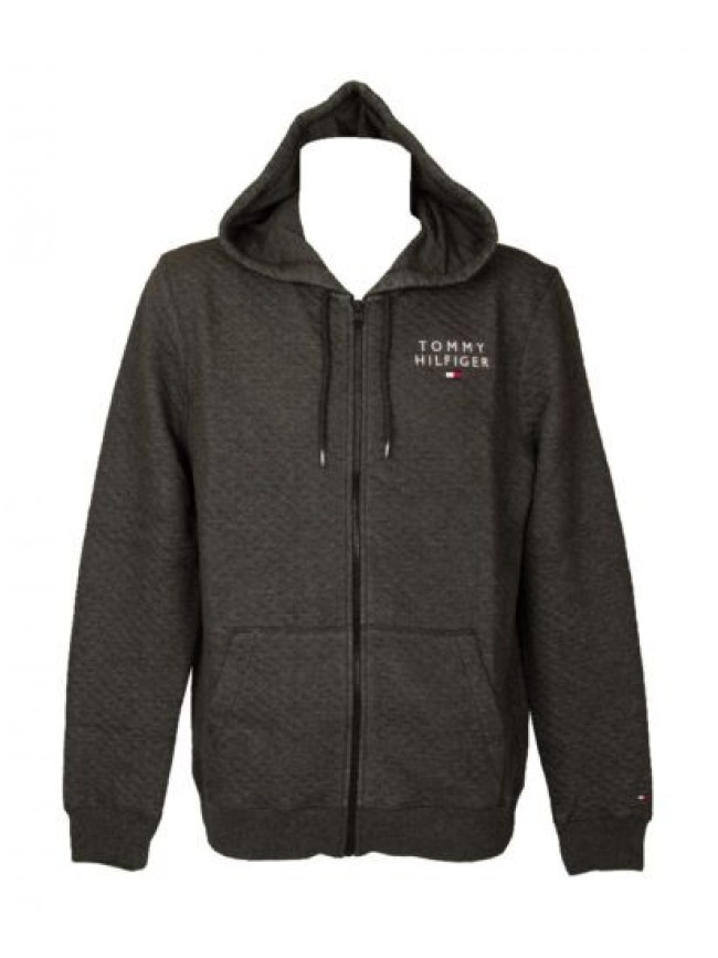 Felpa uomo TH TOMMY HILFIGER aperta davanti con cappuccio e logo ricamato artico