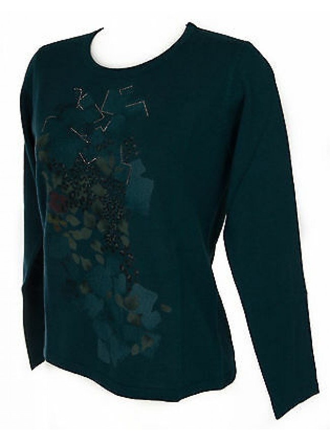 Maglia girocollo donna sweater RISMEL art. G37-62 taglia L colore PAVONE