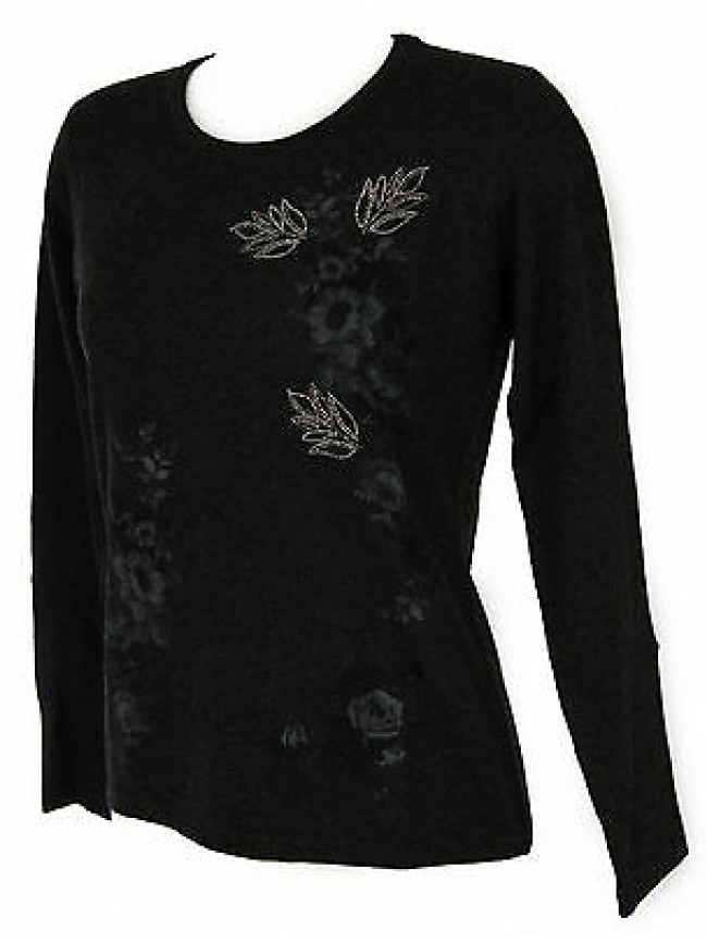 Maglia girocollo fiori donna sweater RISMEL art. G37-47 taglia L col. GRIGIO