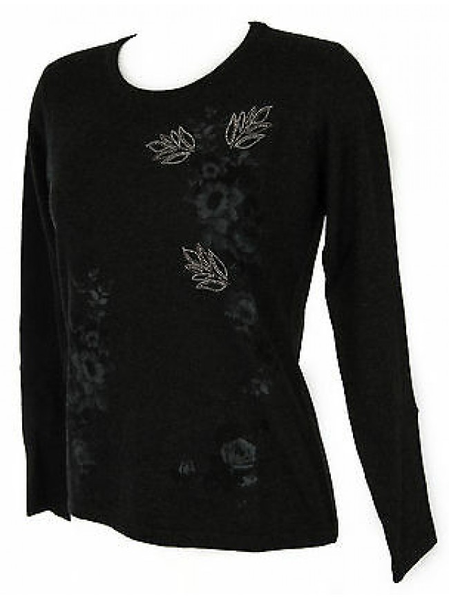 Maglia girocollo fiori donna sweater RISMEL art. G37-47 taglia M col. GRIGIO