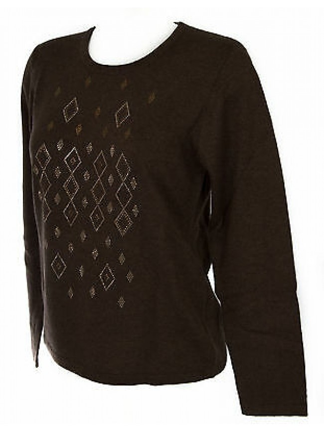 Maglia girocollo strass donna sweater RISMEL art. G37-40 taglia L col. MARRONE