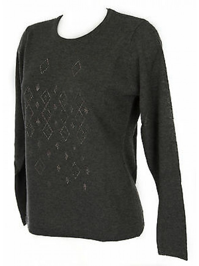 Maglia girocollo strass donna sweater RISMEL art. G37-40 taglia M col. GRIGIO
