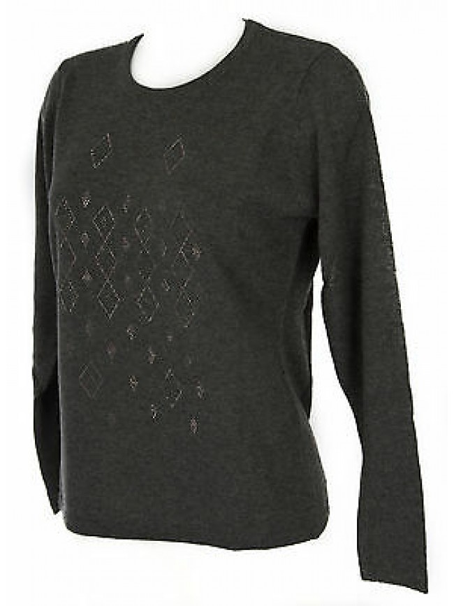Maglia girocollo strass donna sweater RISMEL art. G37-40 taglia XL col. GRIGIO