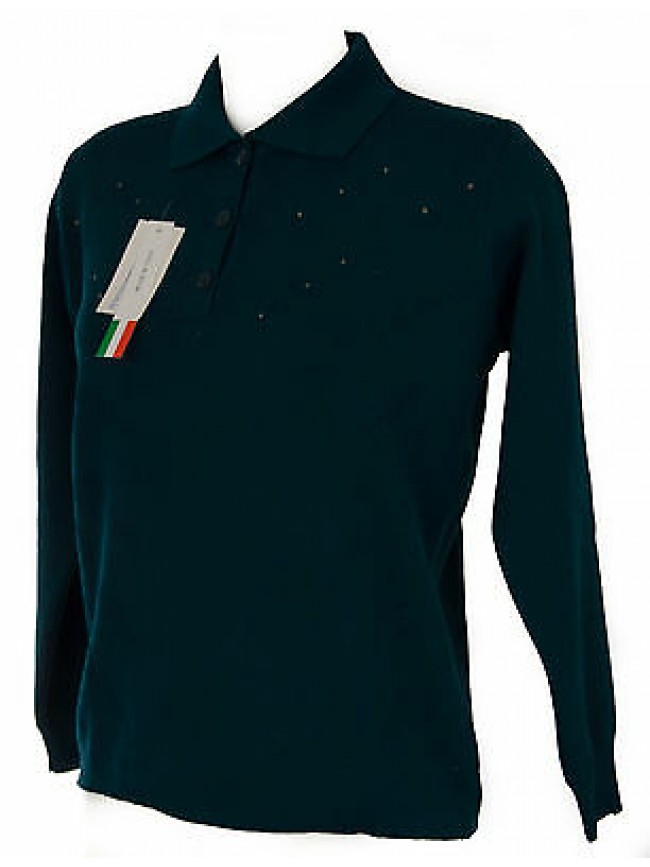 Maglia polo bottoni strass donna sweater BIESSE art. 15123 taglia XL col. PAVONE
