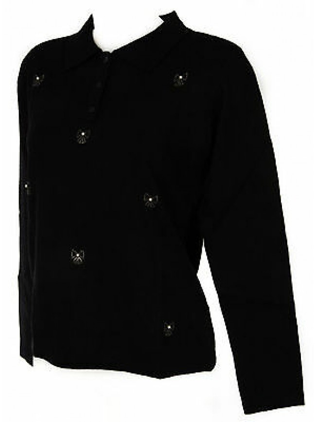 Maglia polo bottoni strass donna sweater RISMEL art. G34-5 taglia M col. NERO