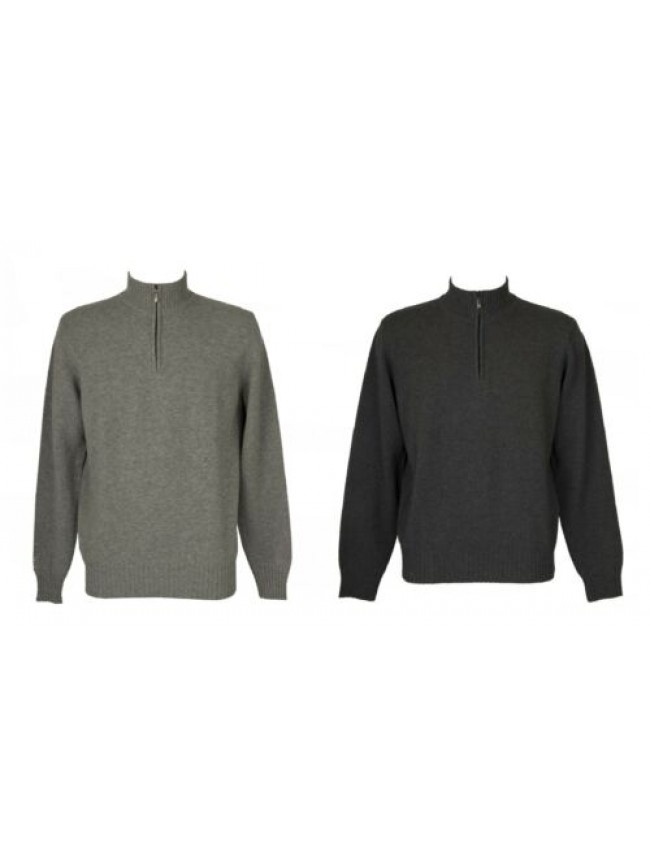 Maglia pullover uomo manica lunga serafino mezza zip pura lana merino extrafine 