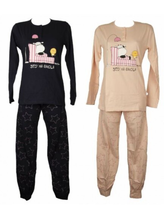 Pigiama donna CRAZY FARM estivo manica lunga collo serafino pantalone con polsin