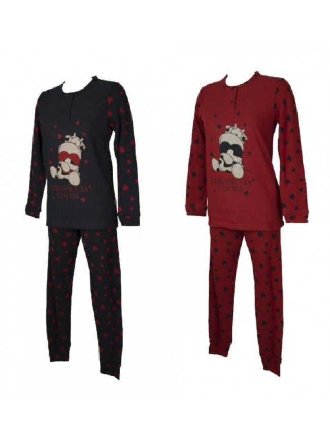 Pigiama donna  CRAZY FARM invernale morbido e caldo manica lunga collo serafino 