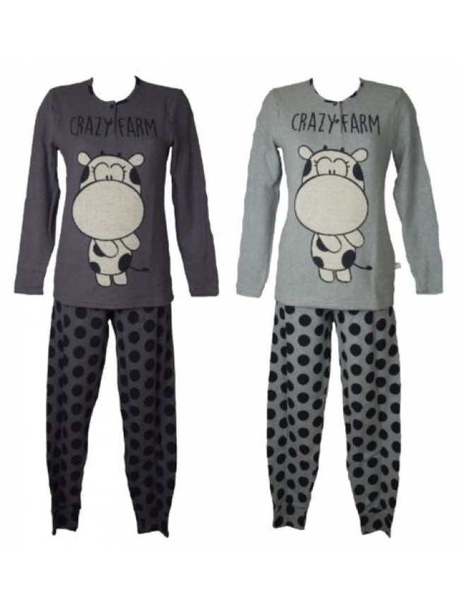 Pigiama donna CRAZY FARM morbido e caldo invernale manica lunga collo serafino p