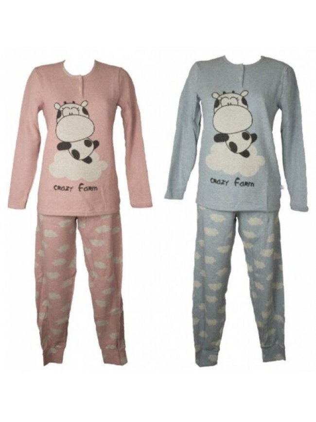 Pigiama donna CRAZY FARM morbido e caldo invernale manica lunga collo serafino p