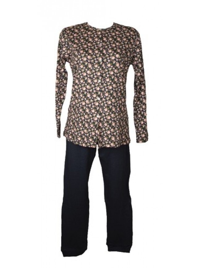 Pigiama donna RAGNO aperto davanti con bottoni manica lunga pantalone lungo cald