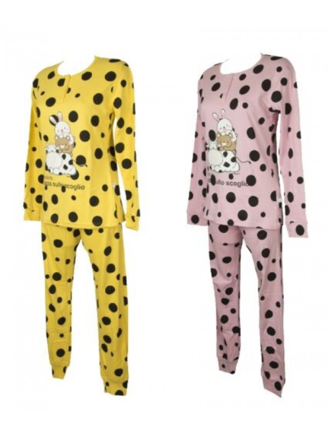 Pigiama donna cotone invernale interlock manica lunga collo serafino CRAZY FARM 
