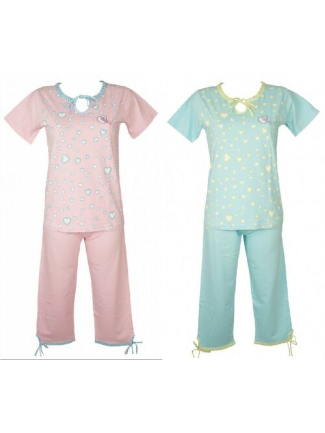 Pigiama donna cotone manica corta collo tondo e pantalone pinocchietto RAGNO art