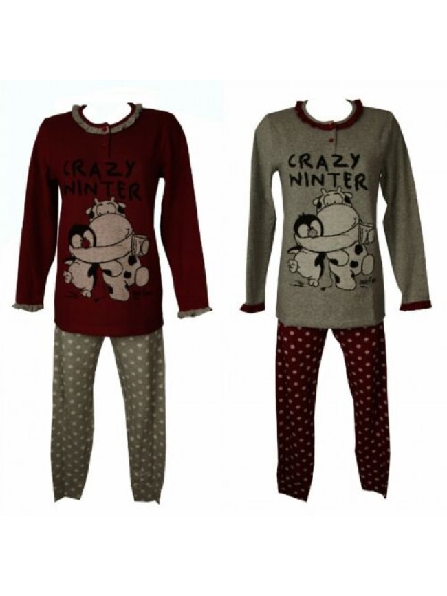 Pigiama donna invernale morbido e caldo manica lunga collo serafino CRAZY FARM a