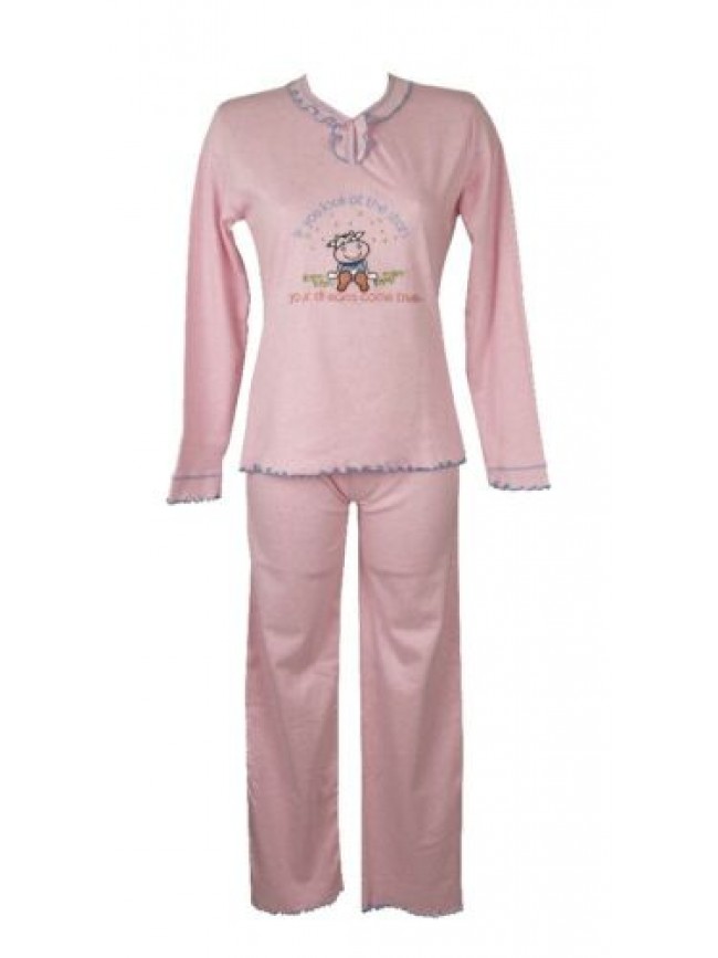 Pigiama invernale donna manica lunga cotone interlock collo serafino mucca cow R
