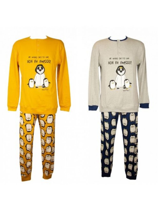 Pigiama uomo CRAZY FARM cotone interlock invernale manica lunga collo serafino a