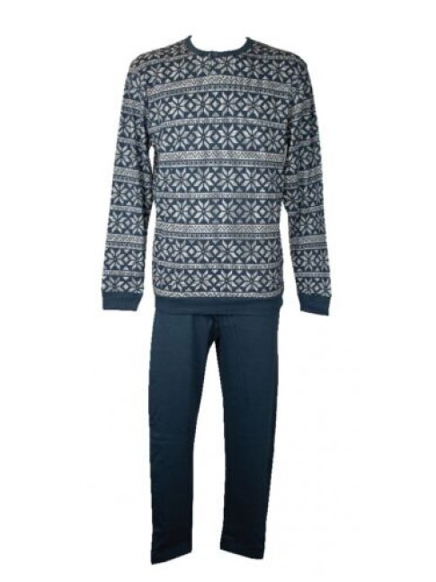 Pigiama uomo RAGNO interlock caldo cotone invernale manica lunga collo serafino 