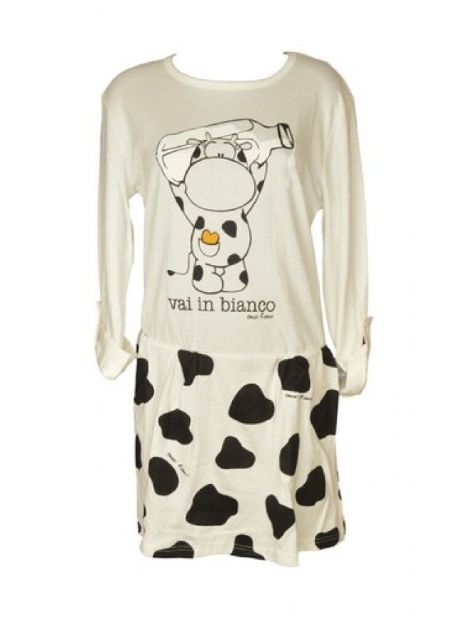 SG Camicia da notte donna CRAZY FARM cotone interlock invernale paricollo artico