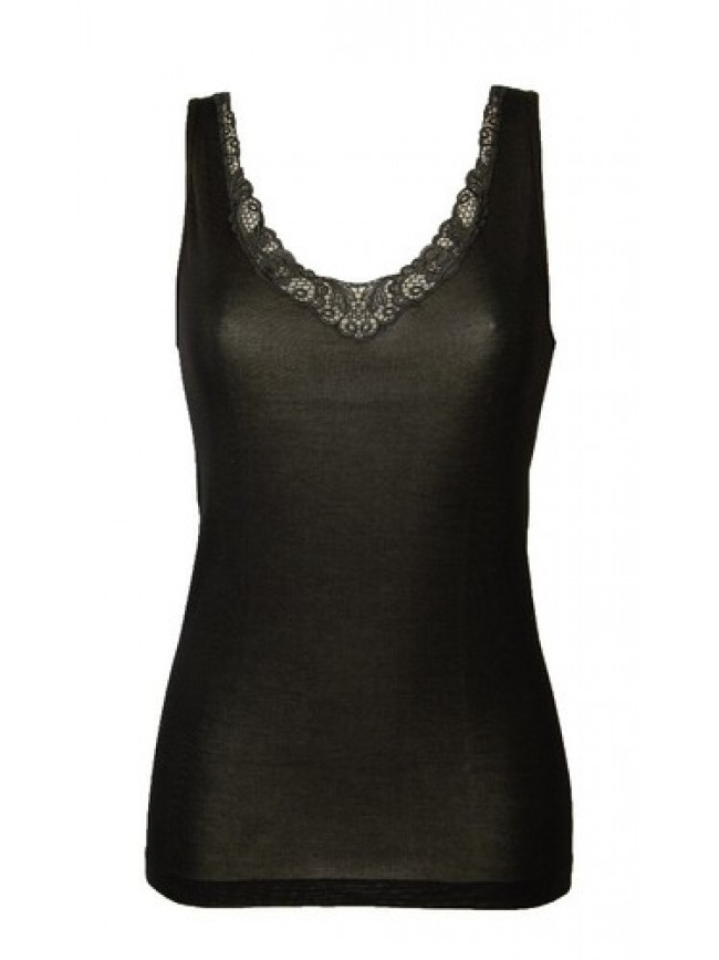 SG Camiciola donna MANUFAT spalla larga puro cotone filoscozia con pizzo macramè