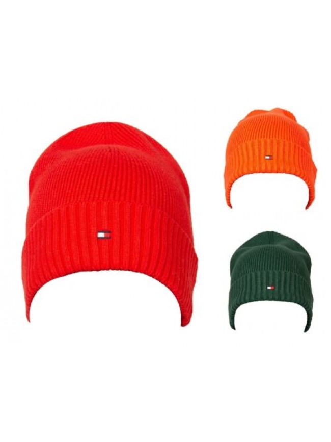 SG Cappello uomo TOMMY HILFIGER berretto con risvolto e logo ricamato cotone e c
