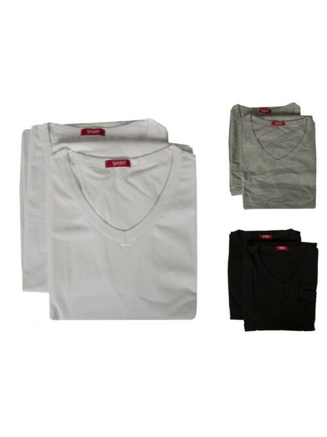 SG Confezione 2 t-shirt uomo manica corta scollo V cotone elasticizzato bipack R