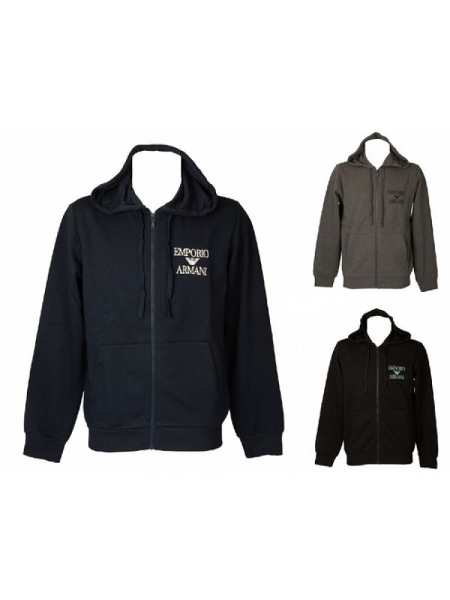SG Felpa uomo EMPORIO ARMANI maglia giacca aperta con zip e cappuccio felpata in