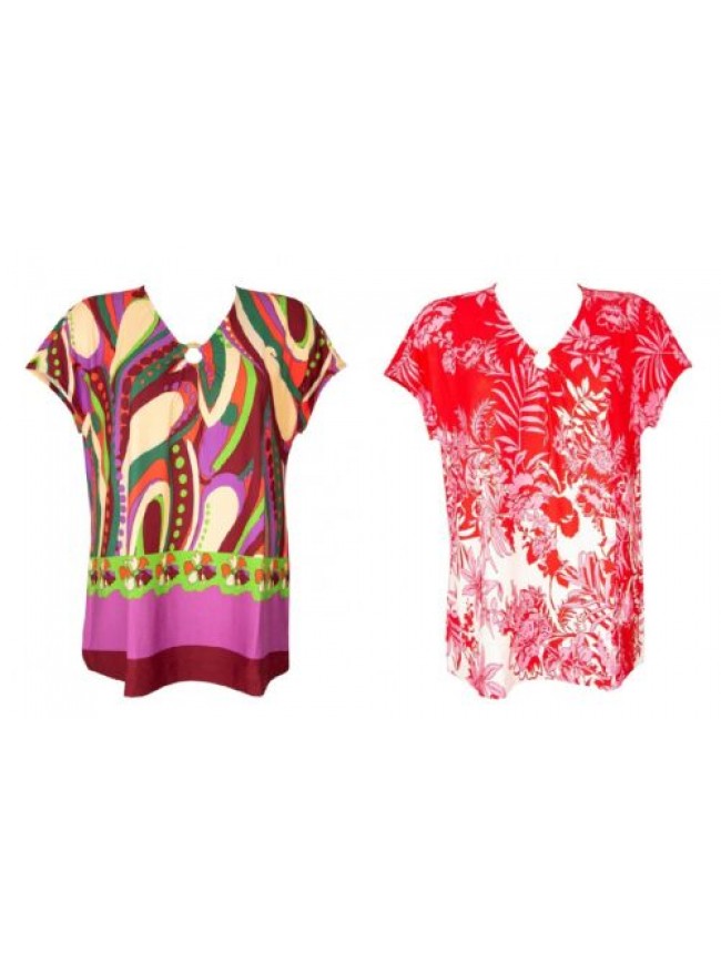SG Maglia donna RAGNO maxi t shirt manica kimono con motivo davanti misto viscos