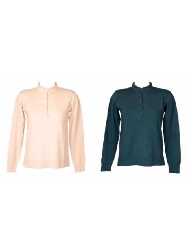 SG Maglia donna RAGNO polo manica lunga con colletto e bottoni regular fit fin.1