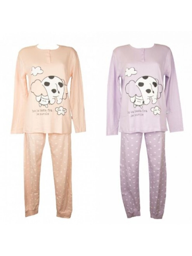 SG Pigiama donna CRAZY FARM cotone interlock invernale manica lunga collo serafi
