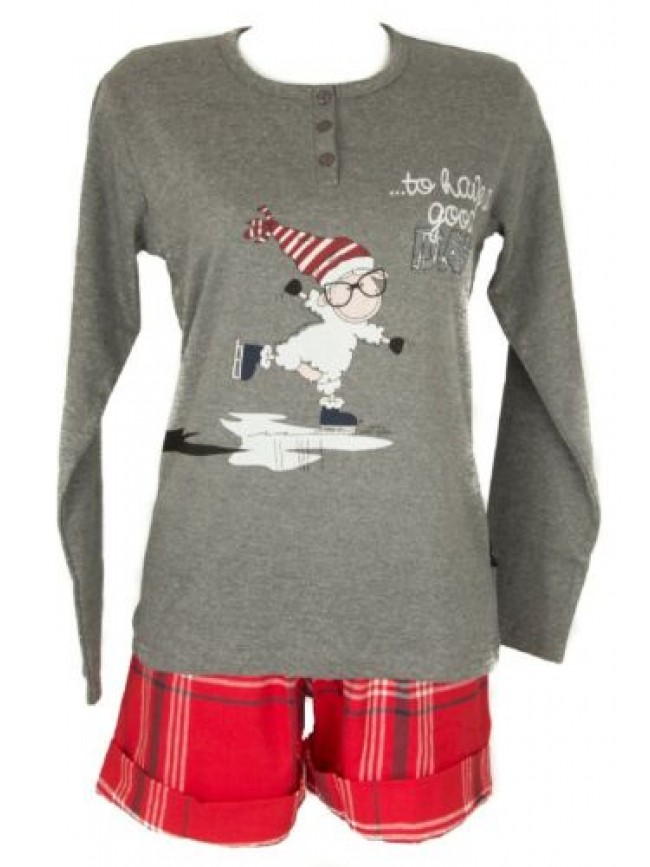 SG Pigiama donna cotone manica lunga pantalone corto collo serafino HAPPY PEOPLE
