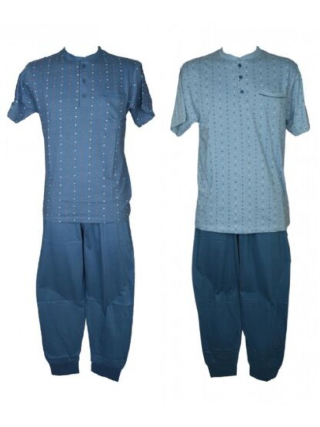 SG Pigiama uomo KARELPIU' cotone estivo t shirt mezza manica collo serafino pant