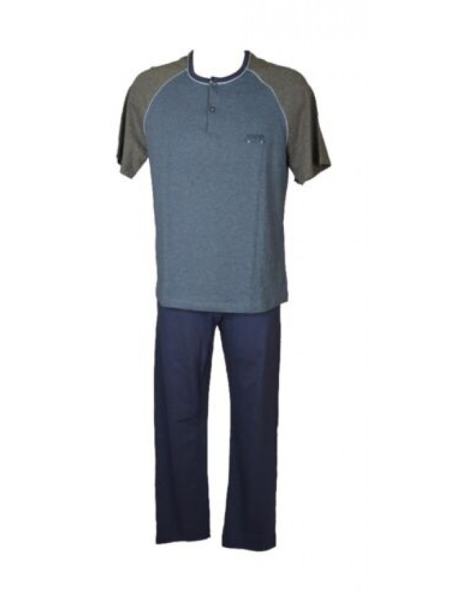 SG Pigiama uomo YOU 365 cotone estivo manica corta collo serafino pantalone lung