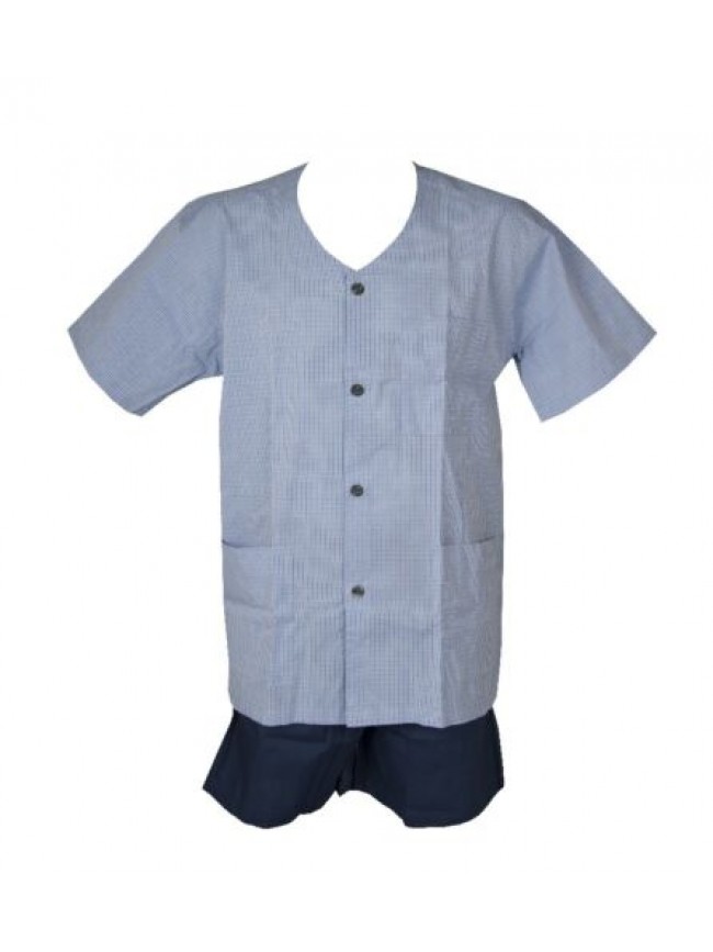 SG Pigiama uomo aperto in tessuto mezza manica pantalone corto scollo v con tasc