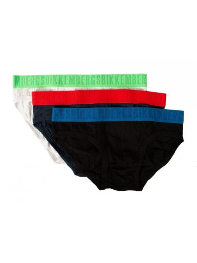 SG Slip uomo BIKKEMBERGS confezione 3 pezzi mutande elastico a vista cotone elas