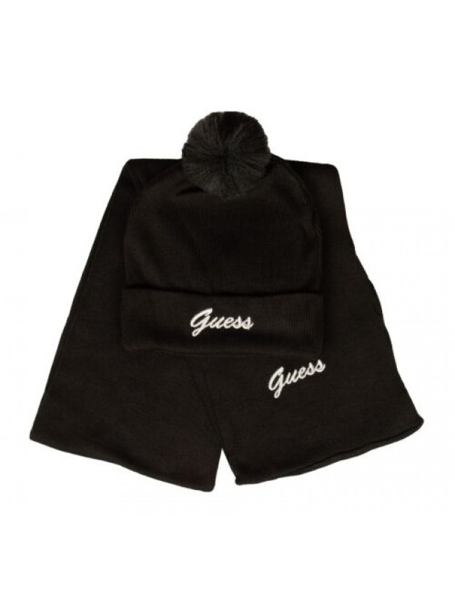 Sciarpa e cappello con rovescia e pon pon donna GUESS completo con logo ricamato