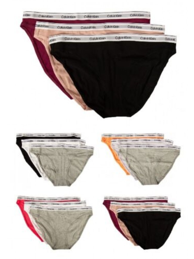 Slip donna CK CALVIN KLEIN confezione 3 capi mutande elastico a vista cotone ela