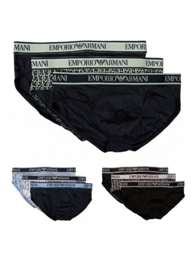 Slip uomo EMPORIO ARMANI confezione 3 pezzi mutande elastico a vista cotone elas