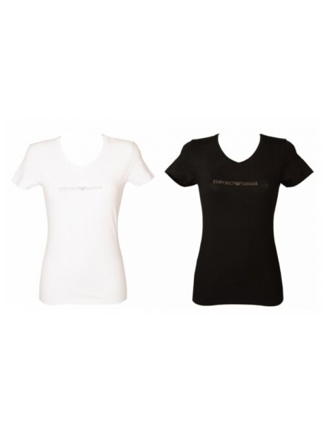 T-shirt donna EMPORIO ARMANI manica corta scollo v maglietta cotone elasticizzat